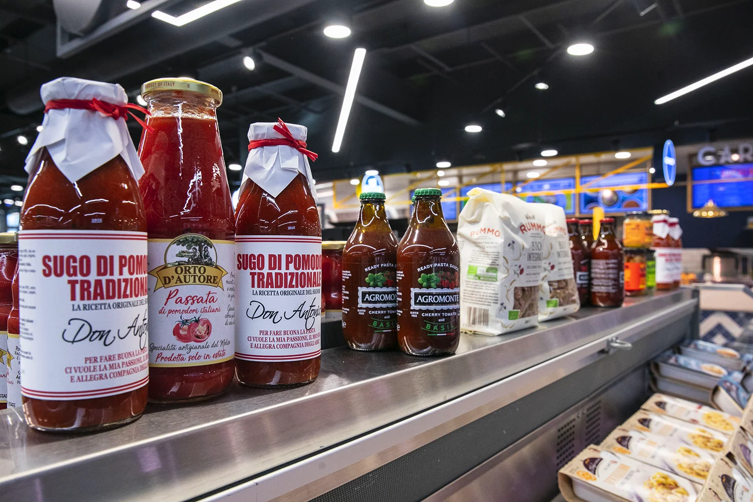 A range of Italian products shown in-store